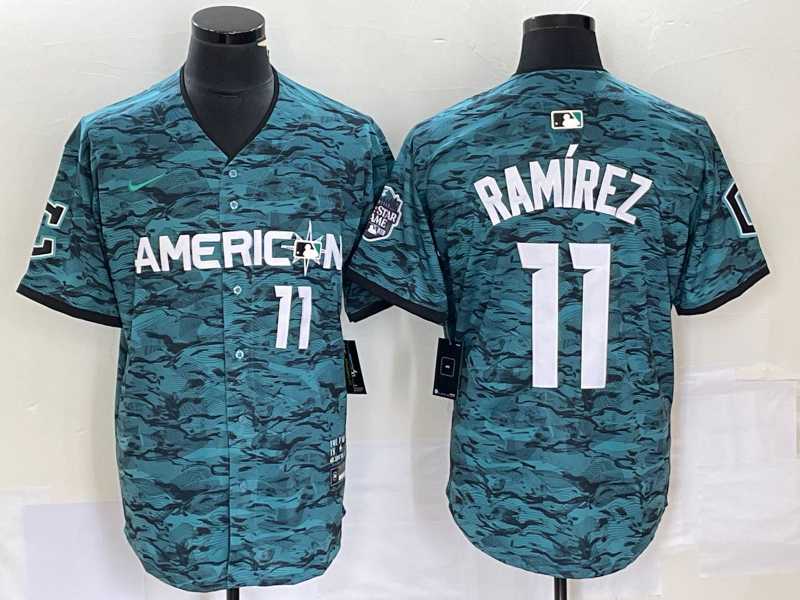 Men%27s Cleveland Indians #11 Jose Ramirez Number Teal 2023 All Star Cool Base Stitched Jersey